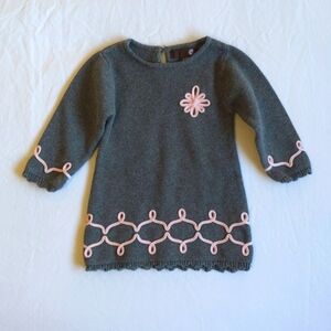 gray cotton knit sweater dress tunic with piping details 3-6 months baby girl